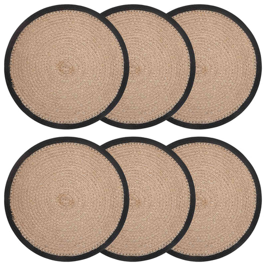 Jute Placemets 6 pcs Natural and Black 100% Tossa Jute
