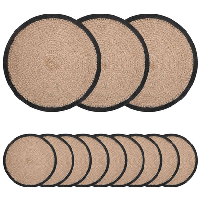 Jute Placemets 12 pcs Natural and Black Ø 30 cm 100% Tossa Jute