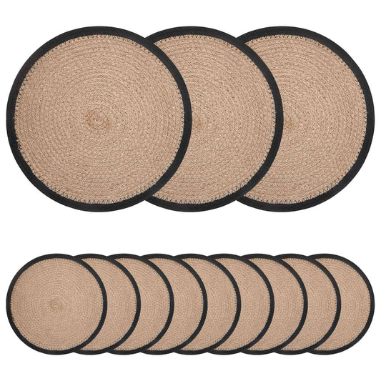 Jute Placemets 12 pcs Natural and Black 100% Tossa Jute