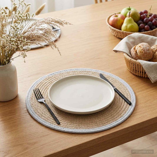 Jute Placemets 4 pcs Natural and White 100% Tossa Jute