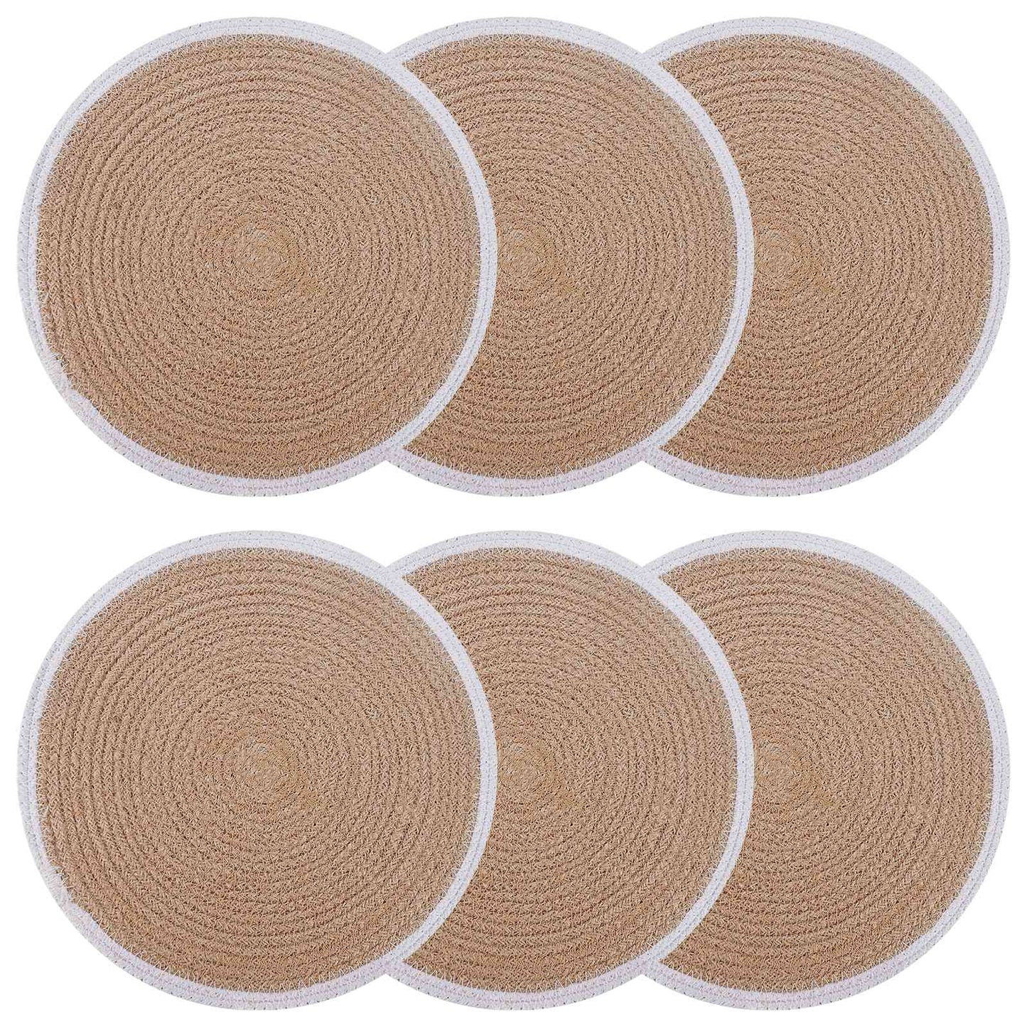 Jute Placemets 6 pcs Natural and White Ø 30 cm 100% Tossa Jute