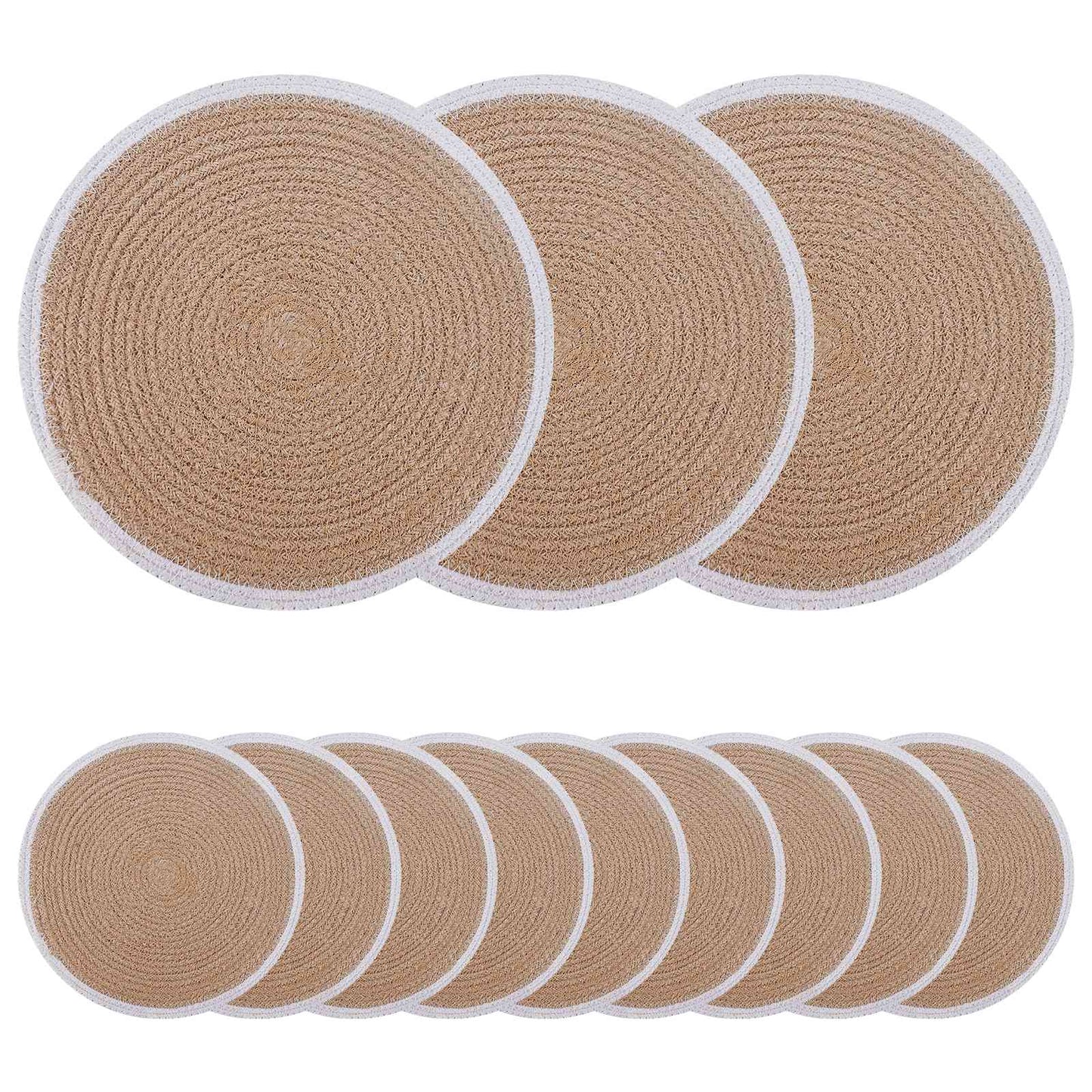 Jute Placemets 12 pcs Natural and White Ø 30 cm 100% Tossa Jute