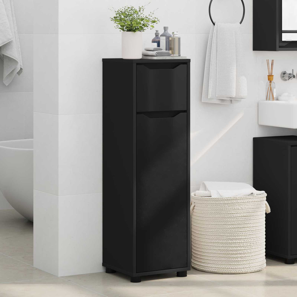 Bathroom Cabinet Black 30.5 x 30 x 101 cm Engineered Wood