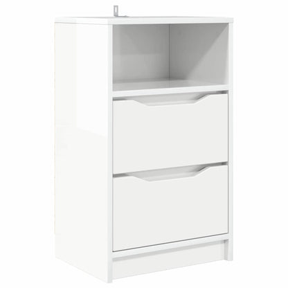 Bedside Table High Gloss White 40 x 30 x 467 cm Engineered Wood