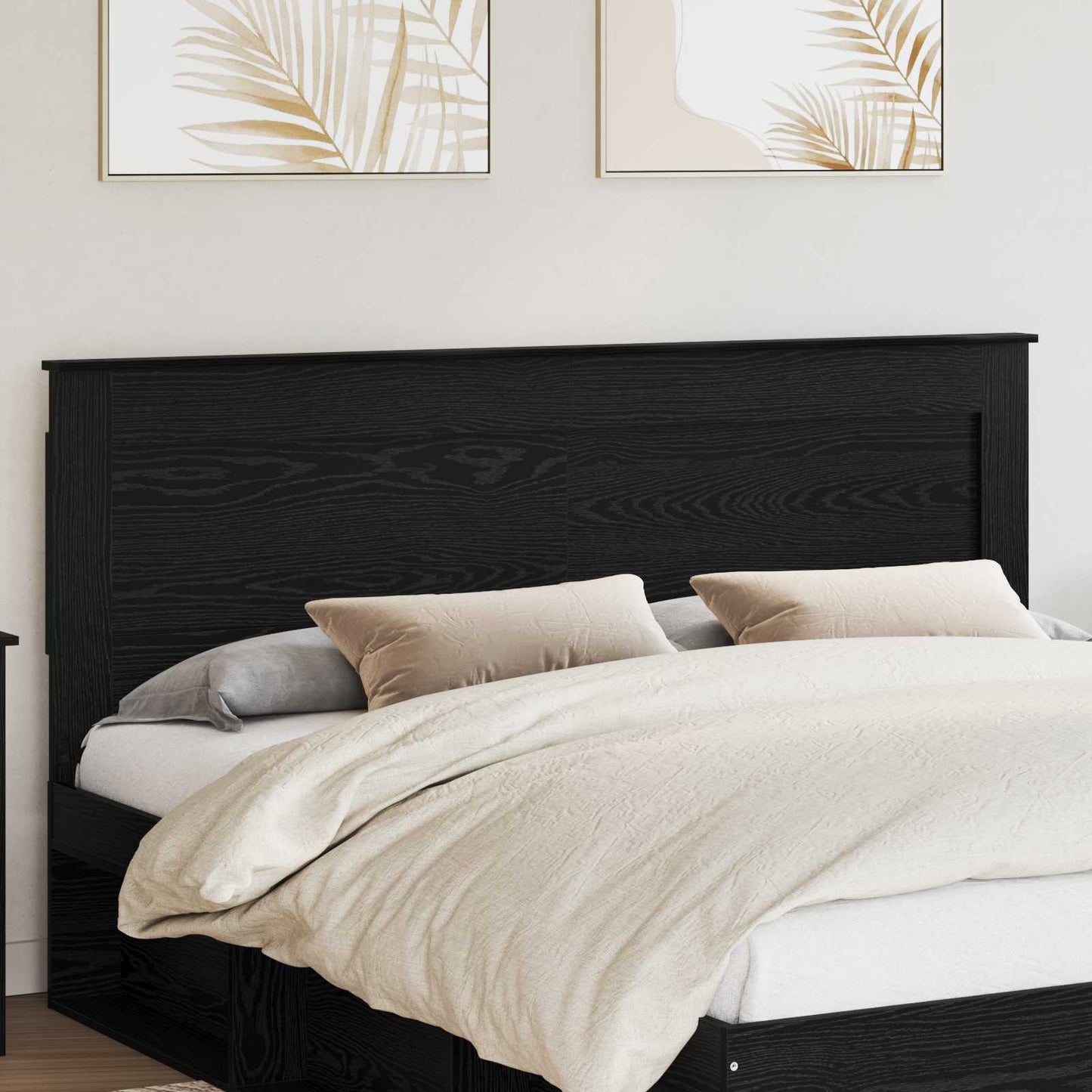 Headboard with Headboard Black Oak 200 cm Engineered Wood