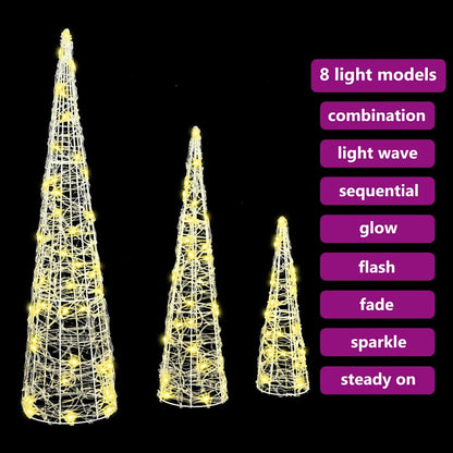 Christmas Tree 3 pcs Warm white 20 x 20 x 80 cm Acrylic
