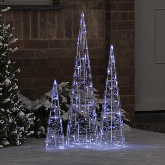 Christmas Tree 3 pcs 90 LEDs Cold white 20 x 20 x 80 cm Acrylic