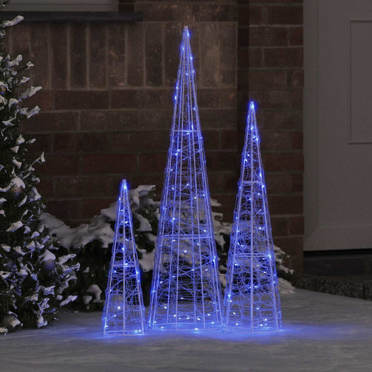 Christmas Tree 3 pcs 90 LEDs Blue 20 x 20 x 80 cm Acrylic