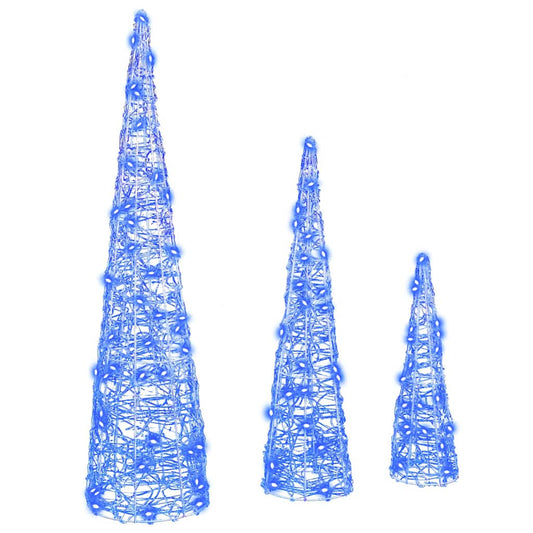 Christmas Tree 3 pcs 90 LEDs Blue 20 x 20 x 80 cm Acrylic
