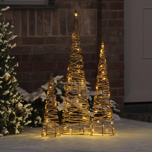 Christmas Tree 3 pcs 90 LEDs Warm white 20 x 20 x 80 cm Rattan