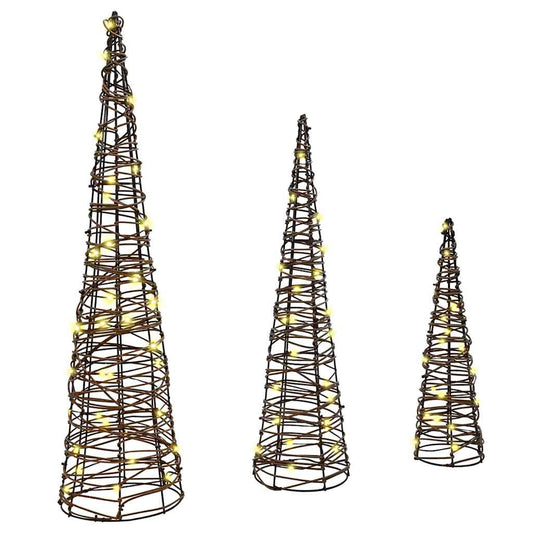 Christmas Tree 3 pcs 90 LEDs Warm white 20 x 20 x 80 cm Rattan
