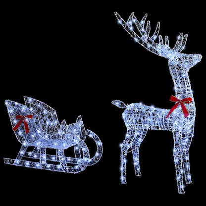 Reindeer Pull Sleigh Cold white 70 x 26 x 130 cm Acrylic