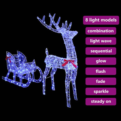 Reindeer Pull Sleigh Blue 70 x 24 x 128 cm Acrylic 200 LEDs