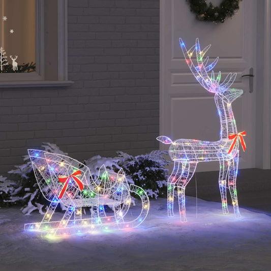 Reindeer Pull Sleigh Colourful 70 x 24 x 128 cm Acrylic