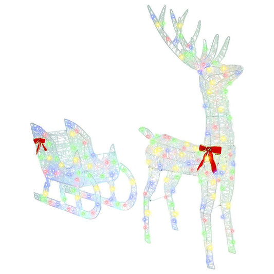 Reindeer Pull Sleigh Colourful 70 x 24 x 128 cm Acrylic