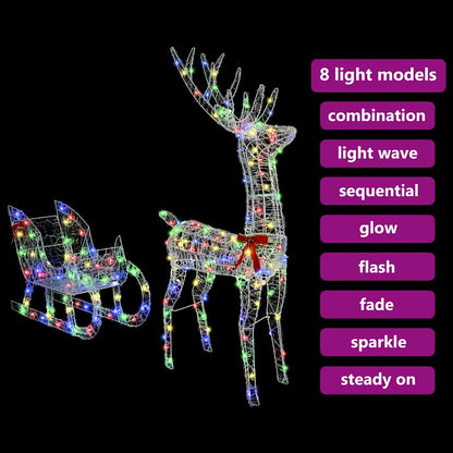 Reindeer Pull Sleigh Colourful 70 x 26 x 129 cm Acrylic