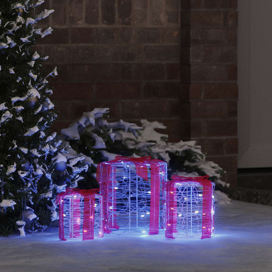Gift Box Decoration 3 pcs 60 LEDs Blue 20 x 20 x 21 cm Acrylic