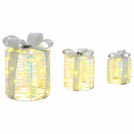 Gift Box Decoration 3 pcs Warm white 20 x 20 x 20 cm PET