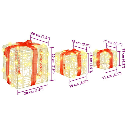 Gift Box with 60 LEDs 3 pcs Warm white 20 x 20 x 20 cm Acrylic