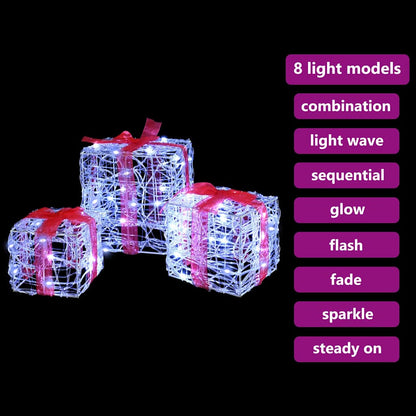 Gift Box with 60 LEDs 3 pcs Cold white 20 x 20 x 20 cm Acrylic