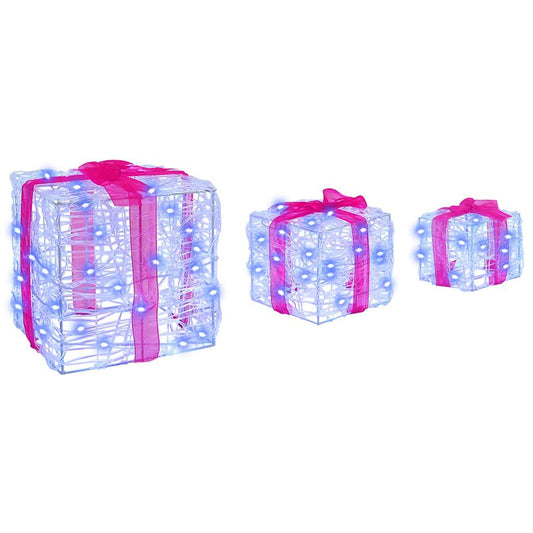 Gift Box with 60 LEDs 3 pcs Blue 20 x 20 x 20 cm Acrylic
