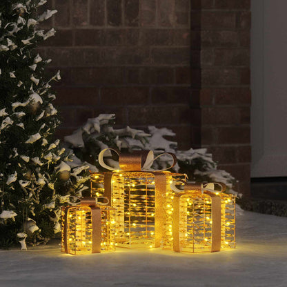 Gift Box with 60 LEDs 3 pcs Warm white 20 x 20 x 20 cm PET
