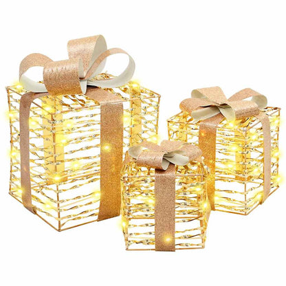 Gift Box with 60 LEDs 3 pcs Warm white 20 x 20 x 20 cm PET