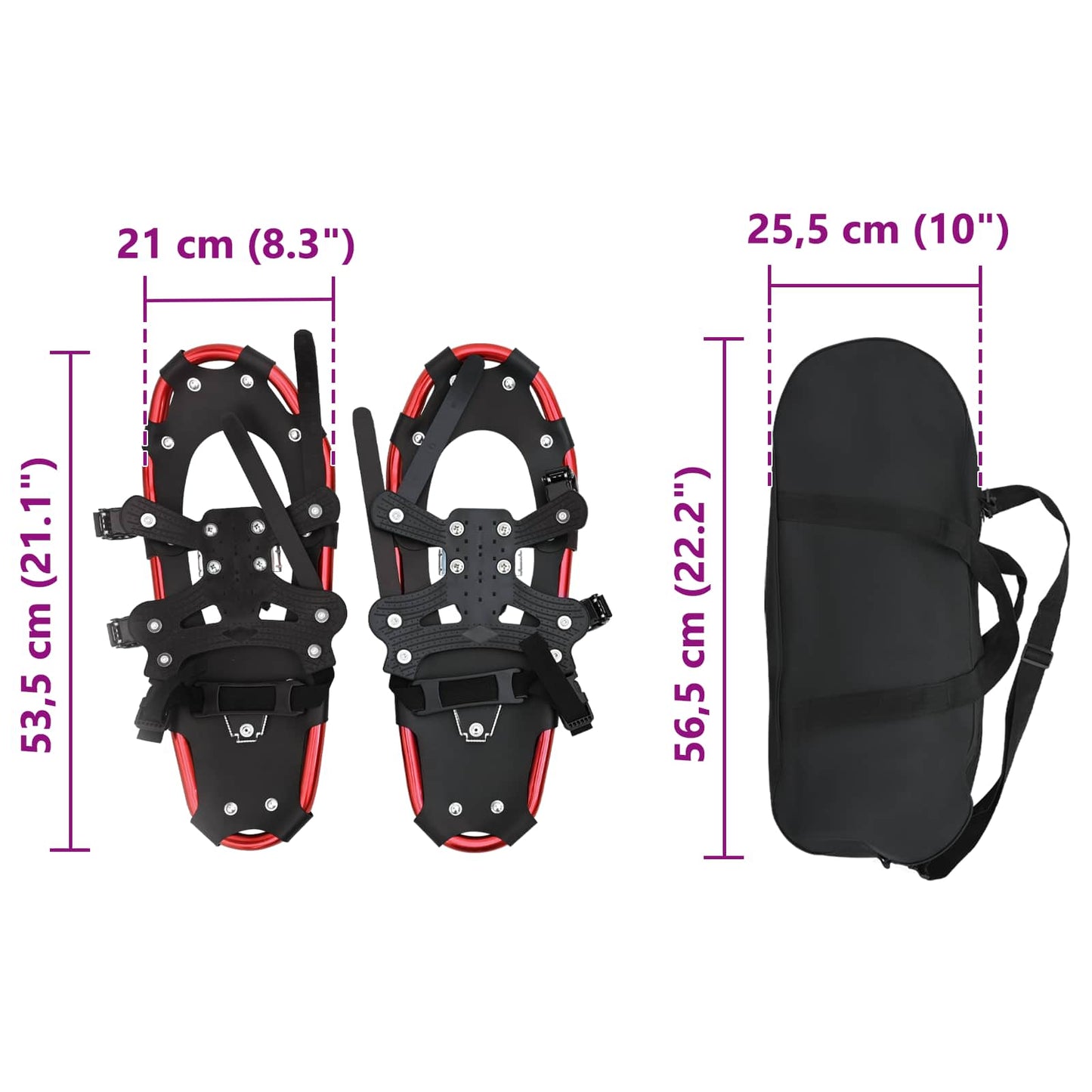 3 in 1 Snowshoes Red and Black 53.5 x 21 cm Aluminum and HDPE