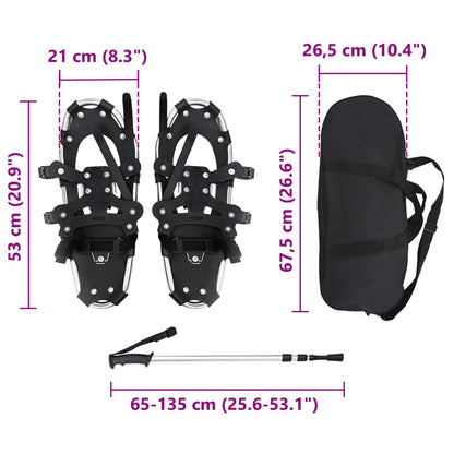 3 in 1 Snowshoes Silver and Black 53 x 21 cm Aluminum and HDPE