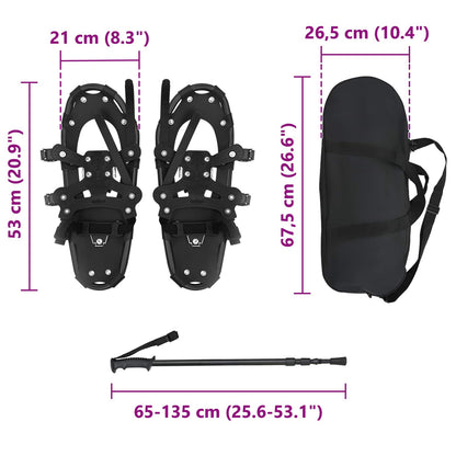 3 in 1 Snowshoes Black 53 x 21 cm Aluminum and HDPE
