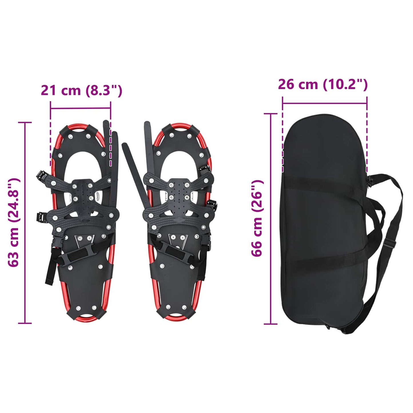 3 in 1 Snowshoes Red and Black 63 x 21 cm Aluminum and HDPE