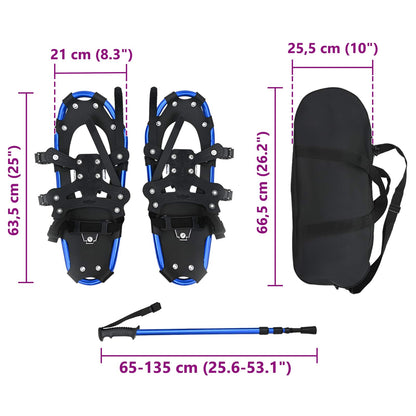 3 in 1 Snowshoes Blue and Black 63.5 x 21 cm Aluminum and HDPE