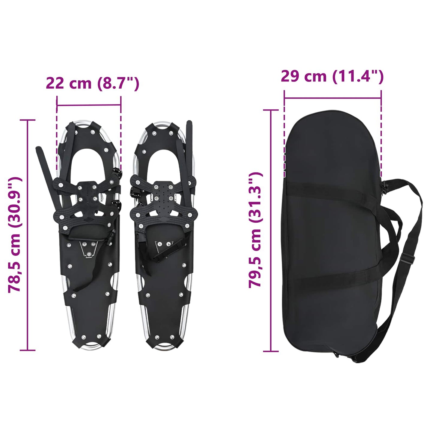 3 in 1 Snowshoes Silver and Black 78.5 x 22 cm