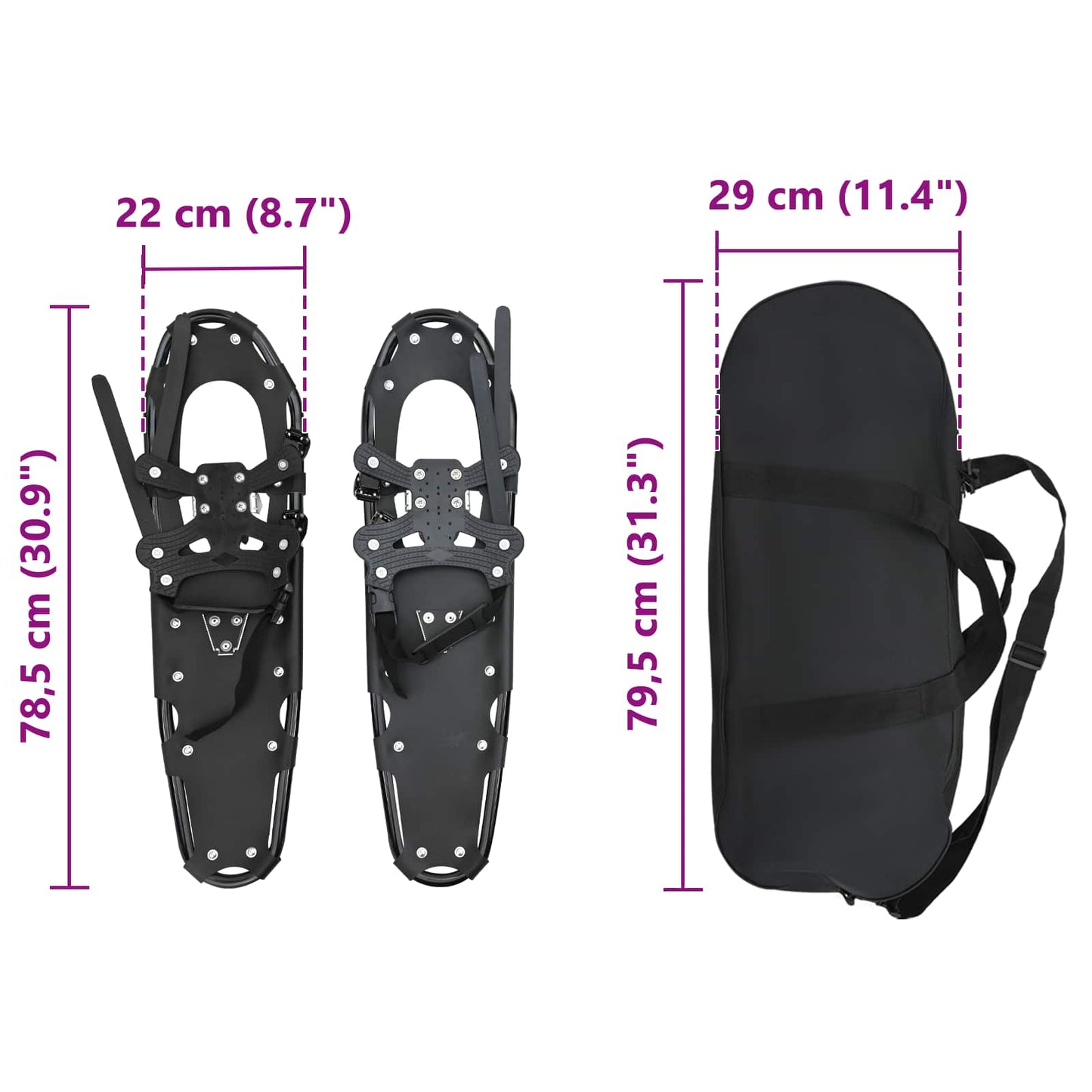 3 in 1 Snowshoes Black 78.5 x 22 cm Aluminum and HDPE