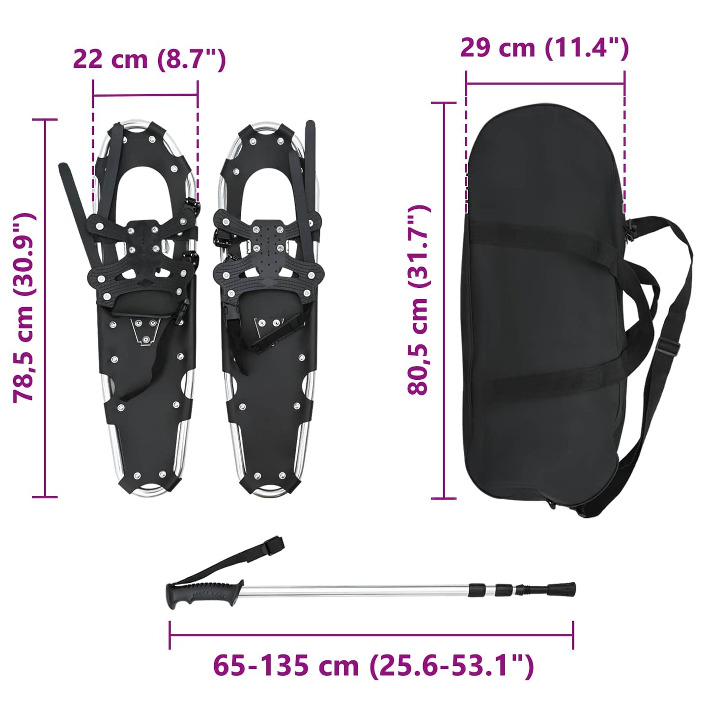 3 in 1 Snowshoes Silver and Black 78.5 x 22 cm
