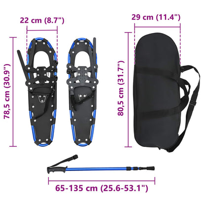 3 in 1 Snowshoes Blue and Black 78.5 x 22 cm Aluminum and HDPE