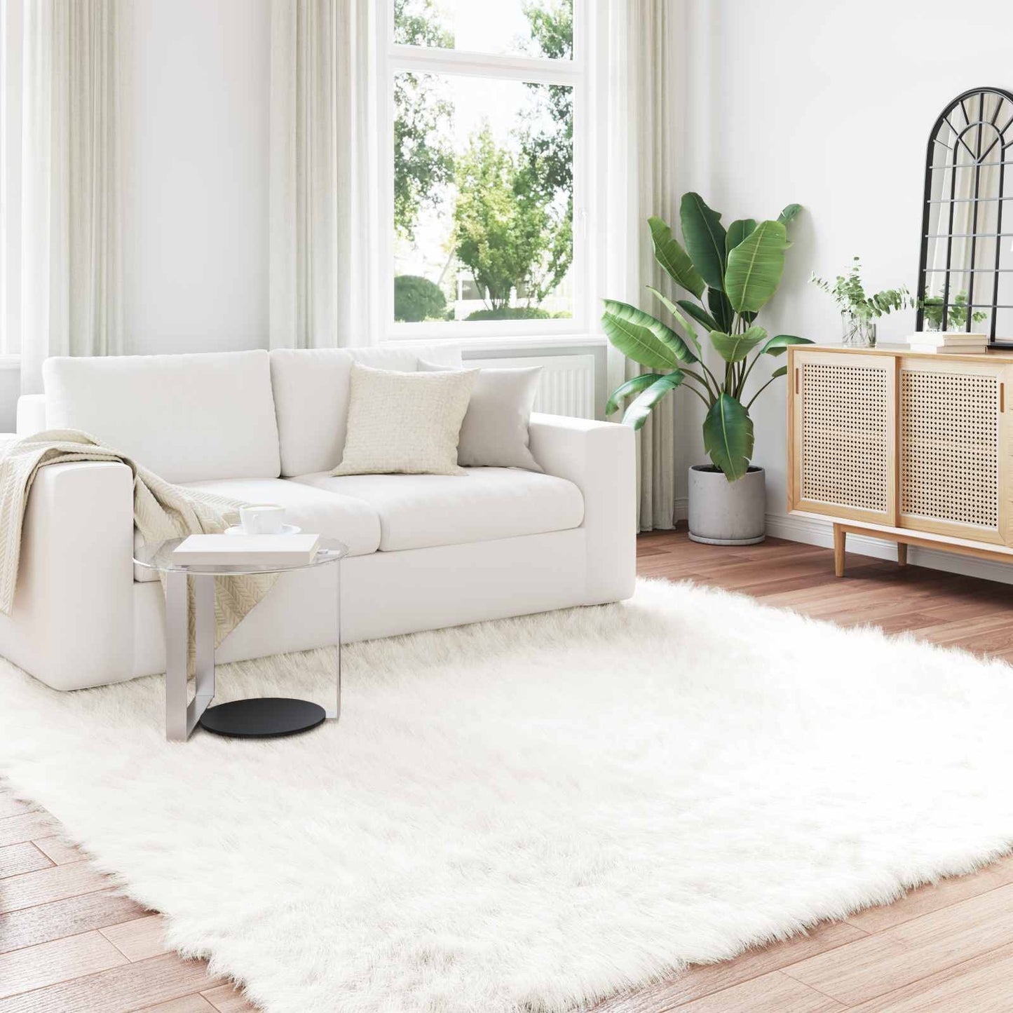 Faux Sheepskin Rug TAFALLA White 200 x 200 cm Polyester