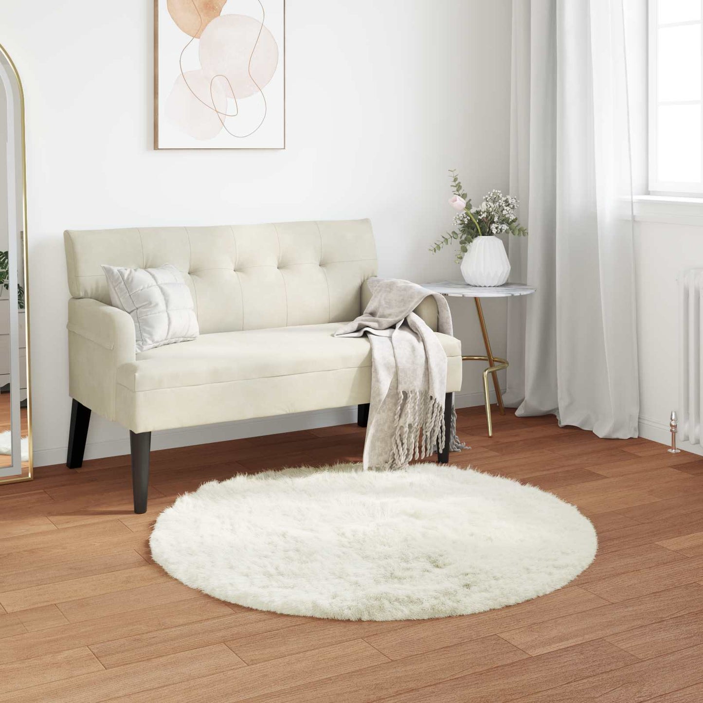 Faux Sheepskin Rug TAFALLA White Ø 100 cm Polyester