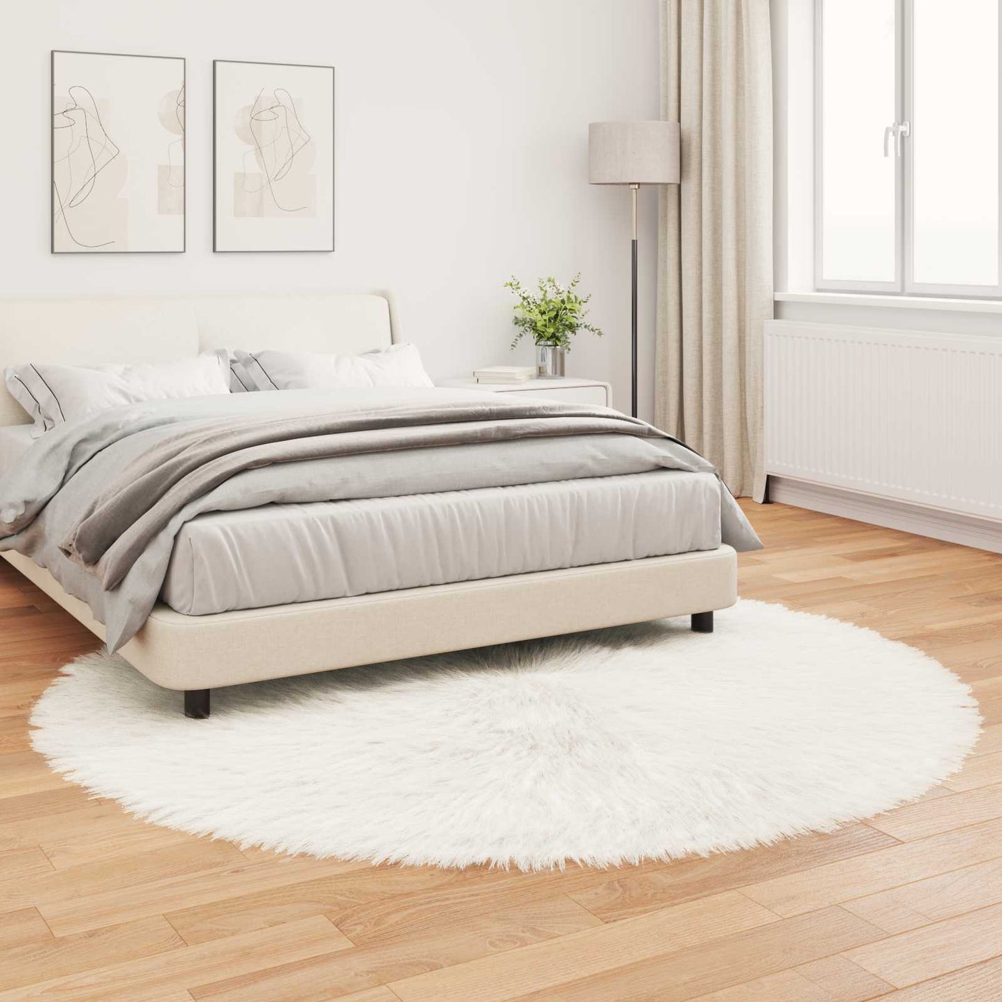 Faux Sheepskin Rug TAFALLA White Ø 200 cm Polyester