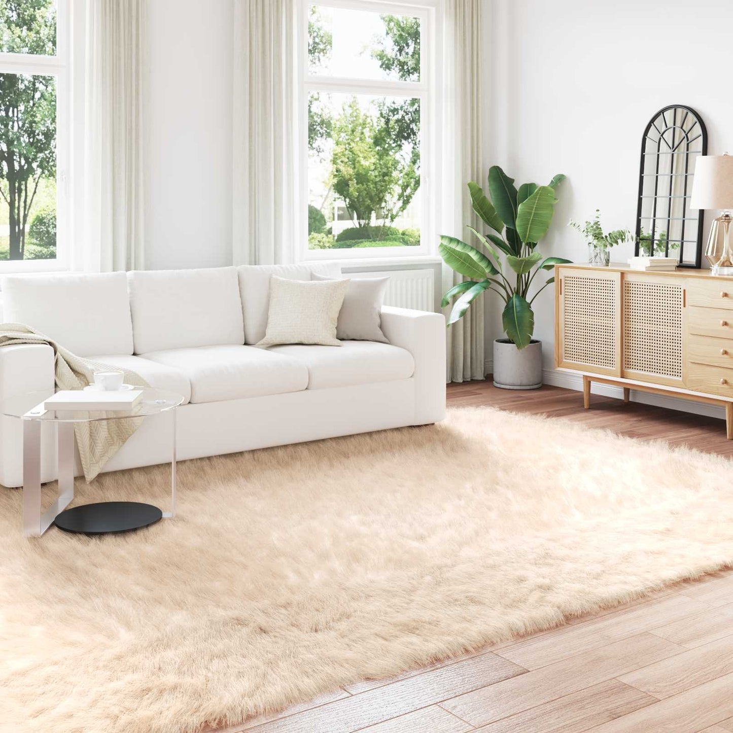 Faux Sheepskin Rug TAFALLA Beige 200 x 280 cm Polyester