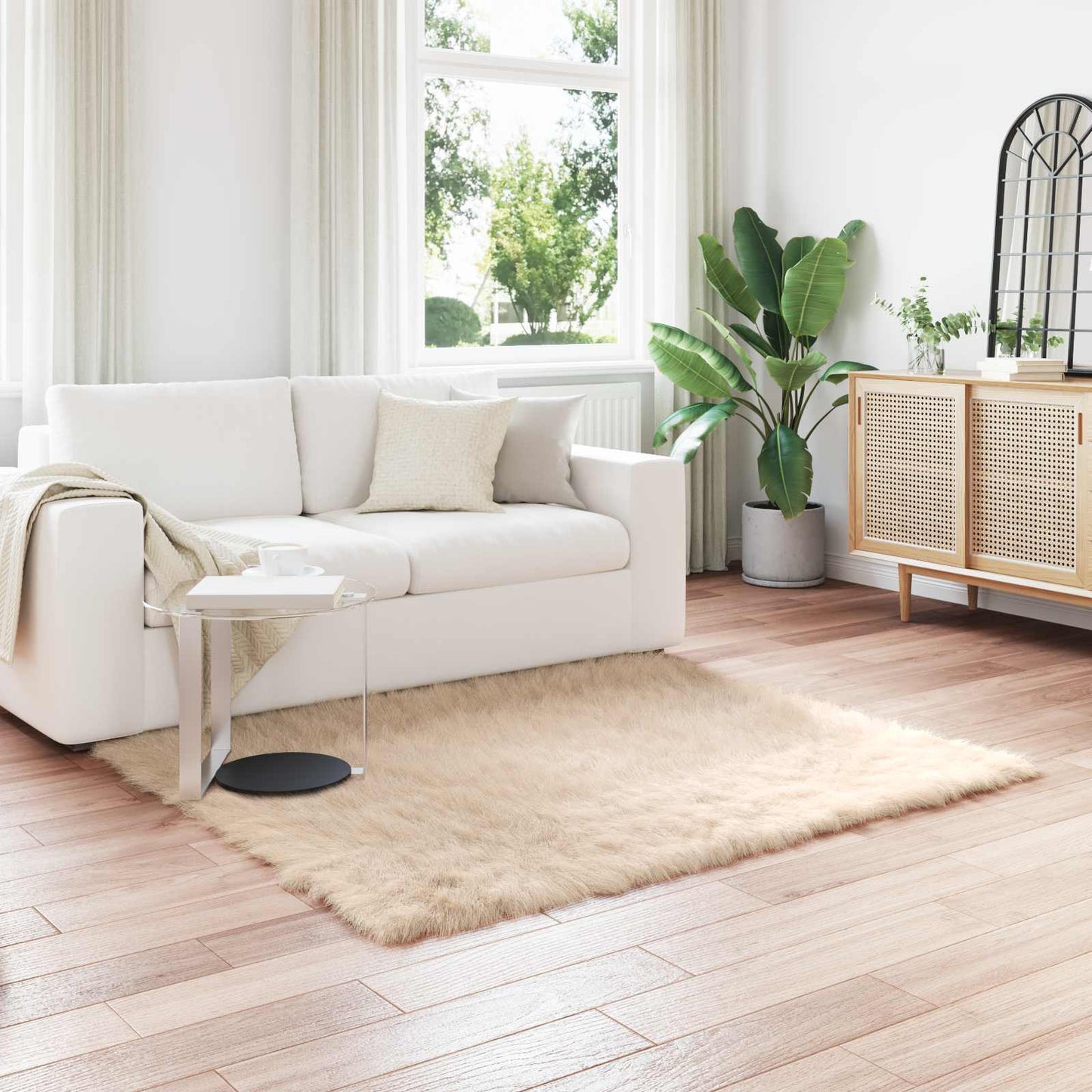 Faux Sheepskin Rug TAFALLA Beige 120 x 120 cm Polyester