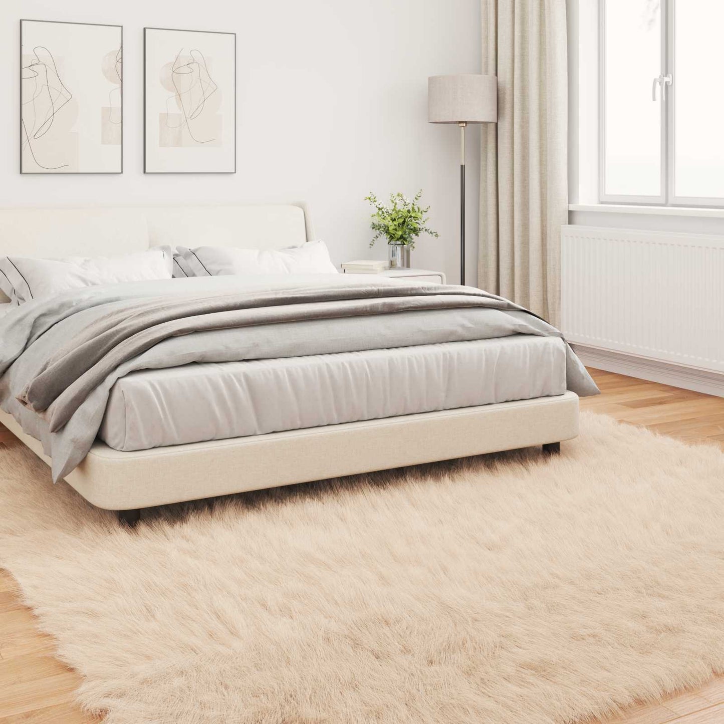 Faux Sheepskin Rug TAFALLA Beige 200 x 200 cm Polyester