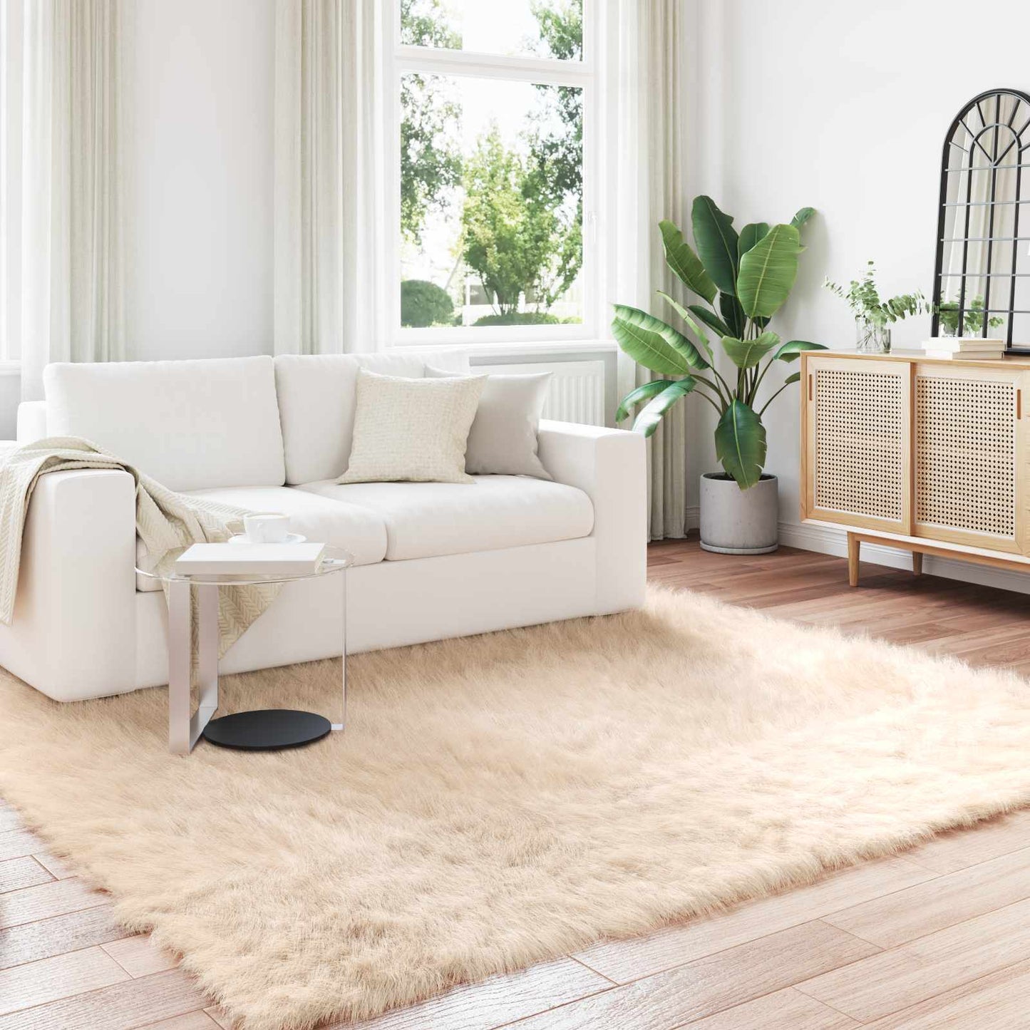 Faux Sheepskin Rug TAFALLA Beige 240 x 240 cm Polyester