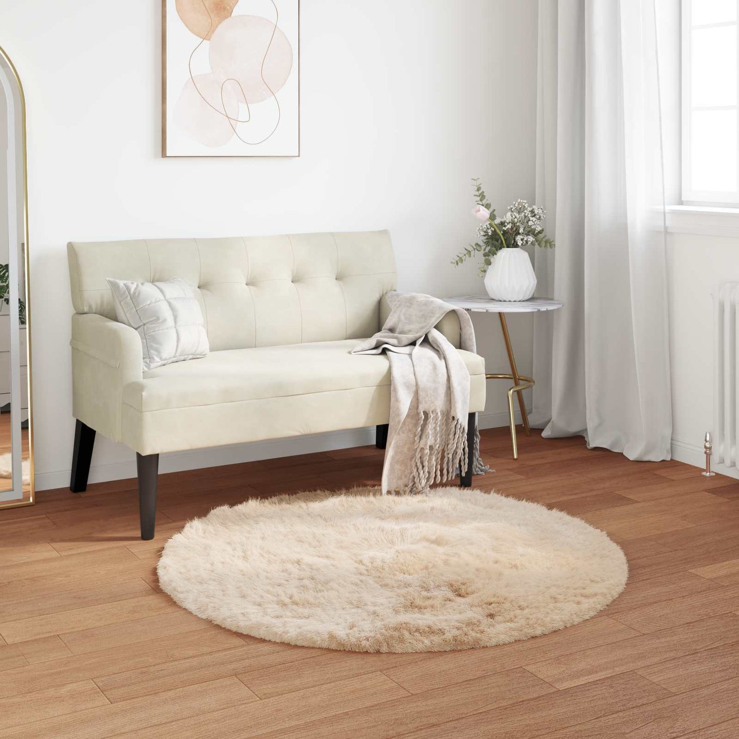 Faux Sheepskin Rug TAFALLA Beige Ø 120 cm Polyester