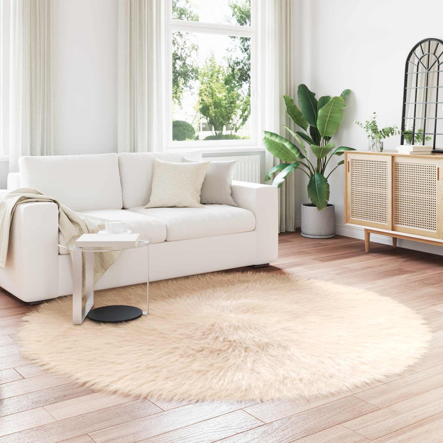 Faux Sheepskin Rug TAFALLA Beige Ø 160 cm Polyester
