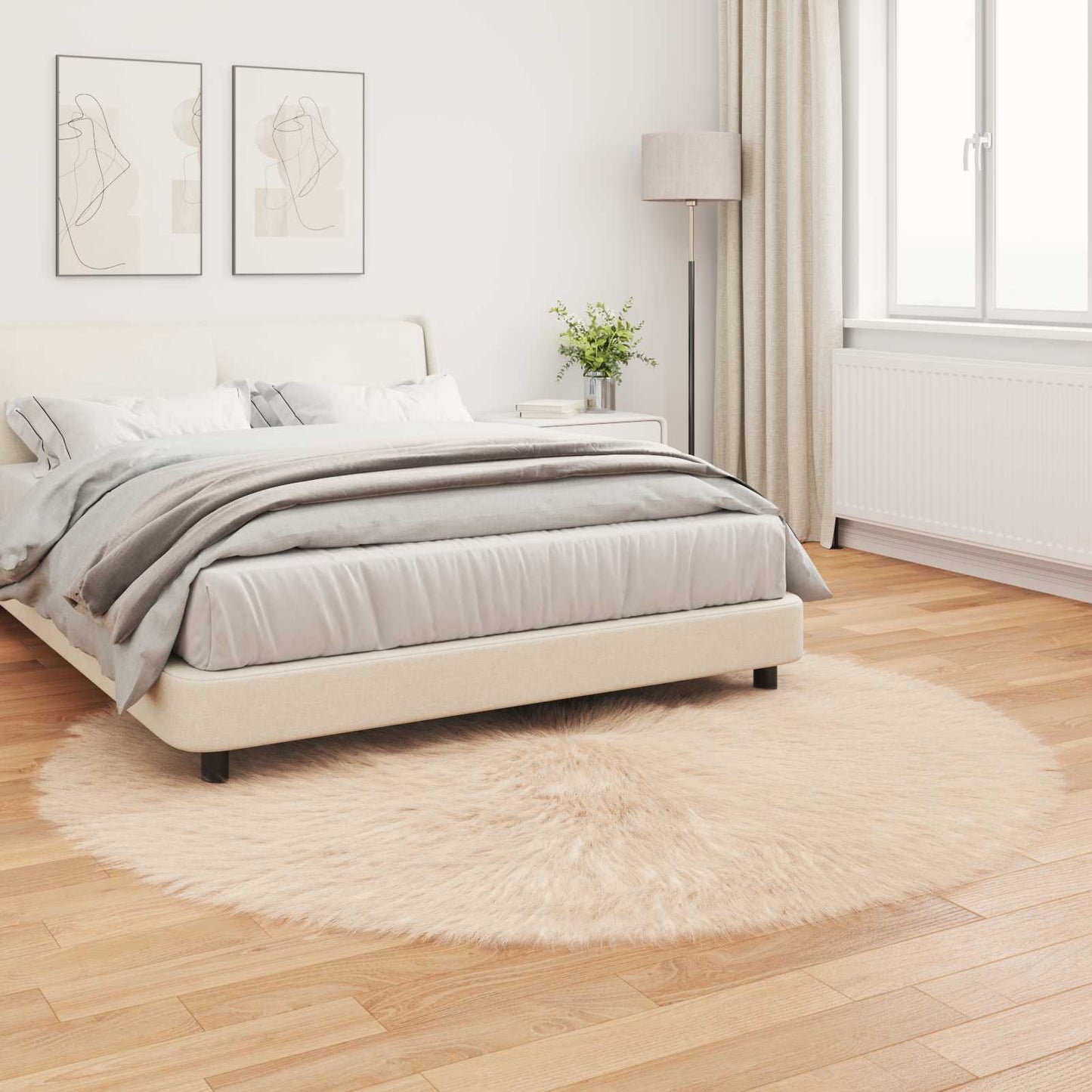 Faux Sheepskin Rug TAFALLA Beige Ø 200 cm Polyester