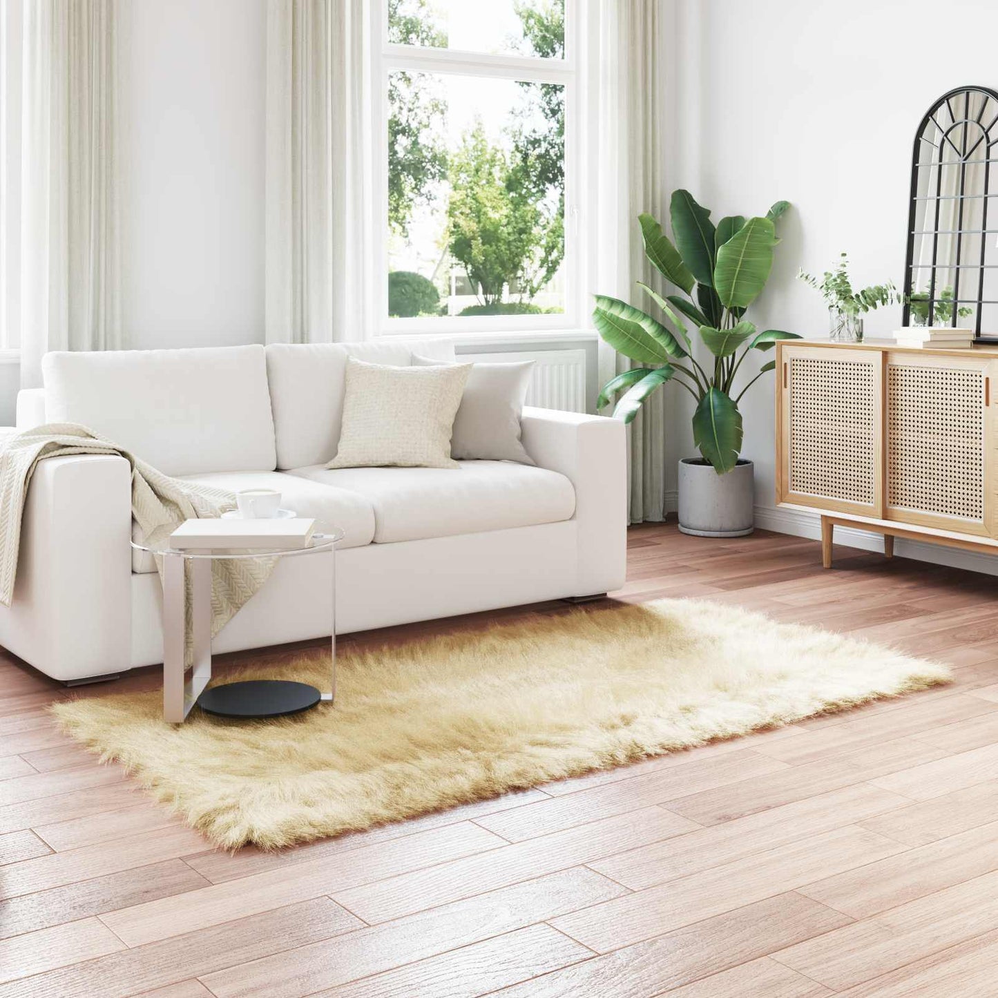 Faux Sheepskin Rug TAFALLA Cream 80 x 200 cm Polyester