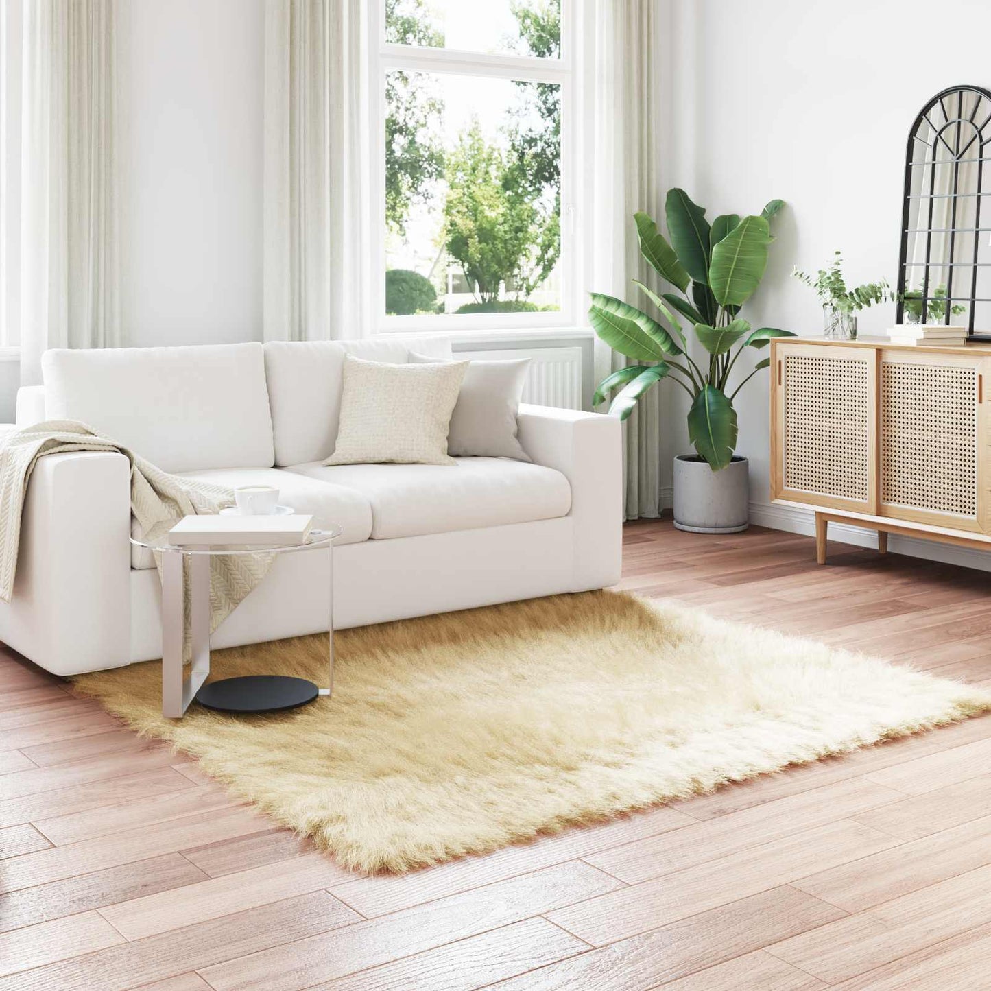 Faux Sheepskin Rug TAFALLA Cream 120 x 120 cm Polyester