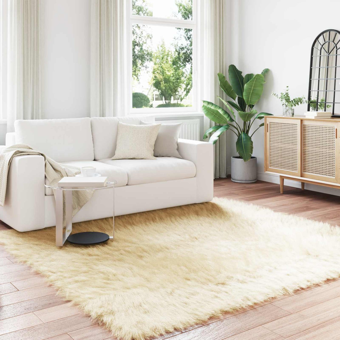 Faux Sheepskin Rug TAFALLA Cream 200 x 200 cm Polyester