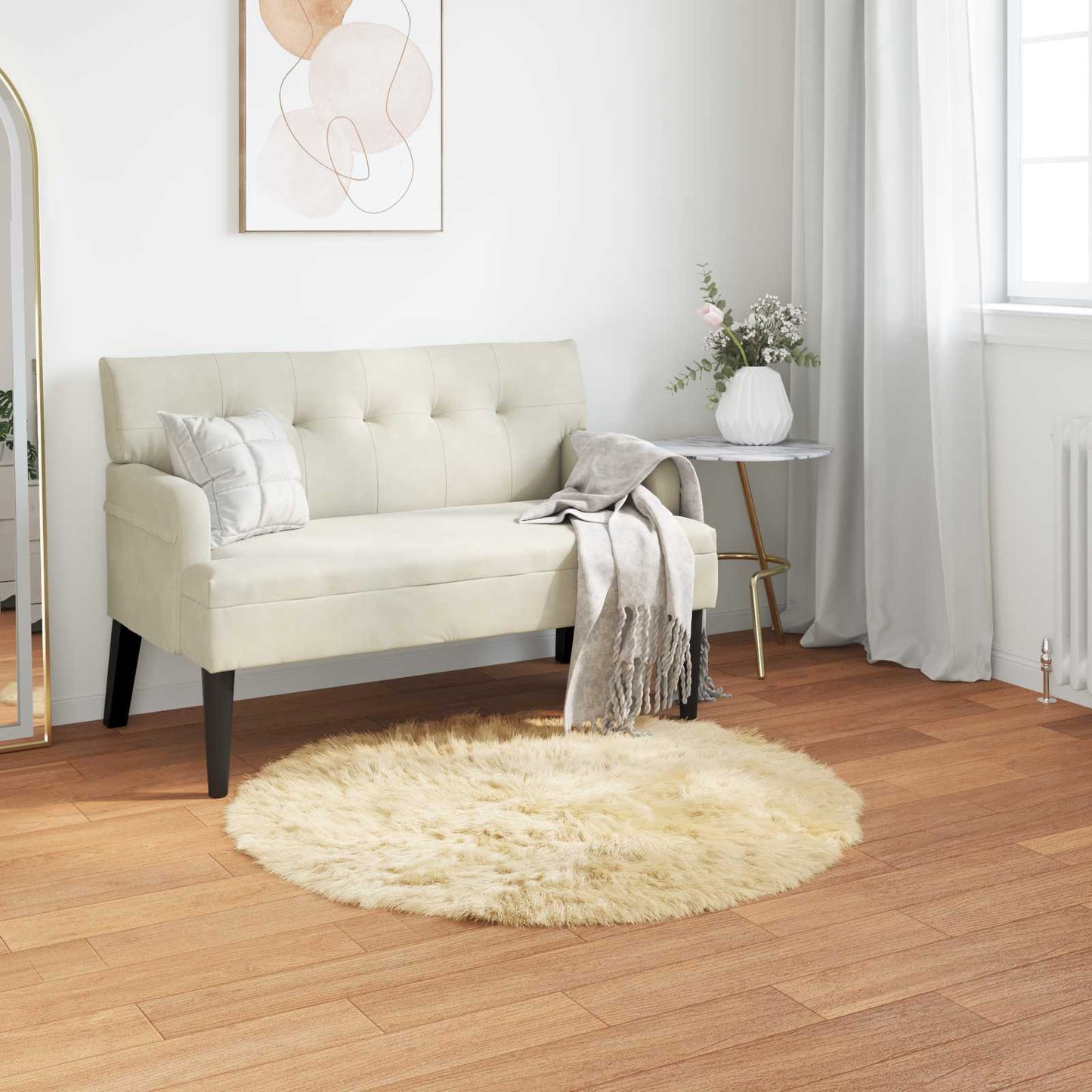 Faux Sheepskin Rug TAFALLA Cream Ø 80 cm Polyester
